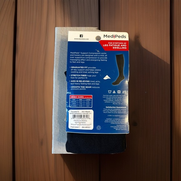 Medipeds Men Socks XL 12-15 Black Supportive Compression Relieve Swelling NWT - Picture 3 of 3